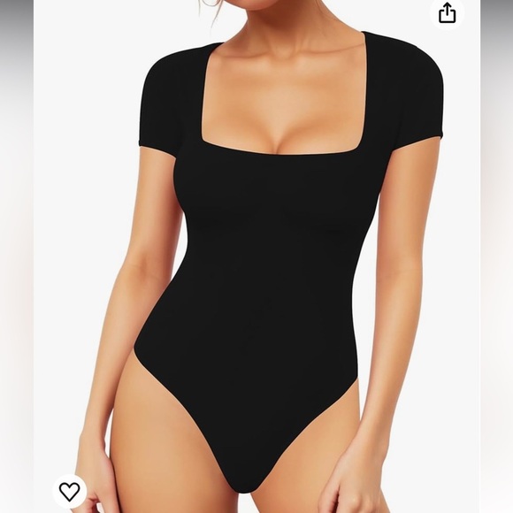 NWT MANGOPOP Women's Square Neck Bodysuit Short Sleeve - Picture 1 of 9